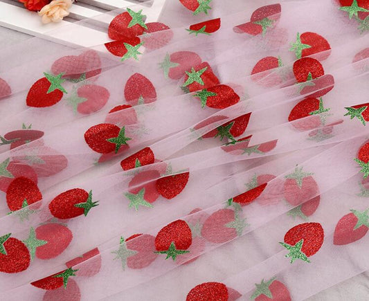 Strawberry Mesh Gauze Fabric by half yard(50*160cm)