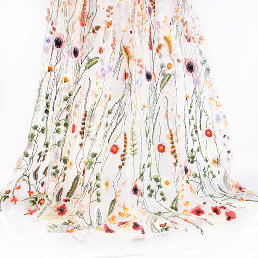 Flower Embroidered Mesh Gauze Fabric by half yard(50*130cm)