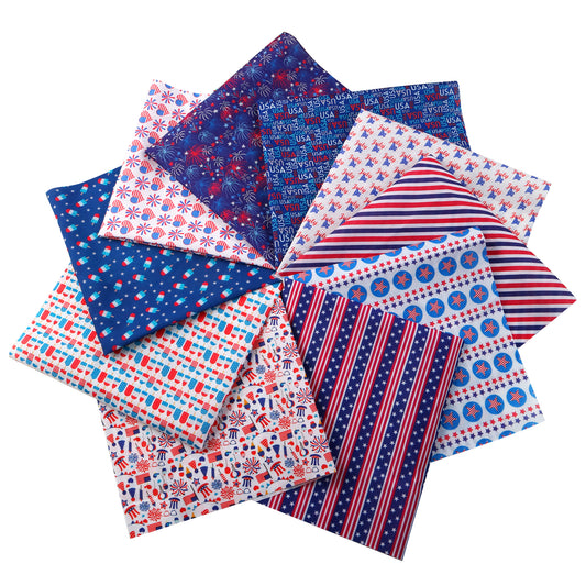 10pcs/set Independence Day Print Cotton Fabric Set