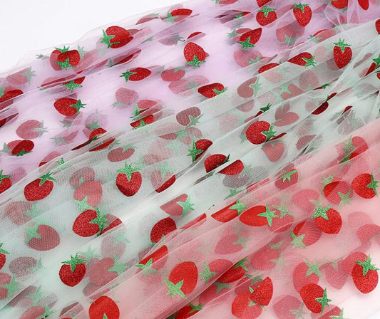 Strawberry Mesh Gauze Fabric by half yard(50*160cm)
